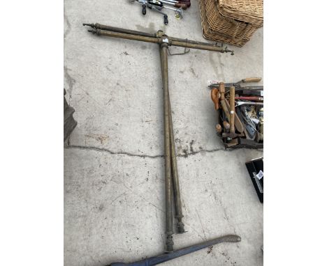 TWO VINTAGE BRASS T BAR GAS LAMP STANDS 
