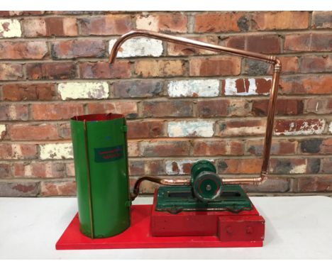 A STEAM PUNK STYLE HANDMADE, METAL, WOOD AND COPPER, WATER PUMP AND WATER TANK MODEL 