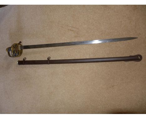 A QUEEN VICTORIA 1845/1854 LIGHT INFANTRY OFFICERS SWORD, 82CM BLADE WITH ORIGINAL OWNERS INITIALS, COMPLETE WITH METAL SCABB