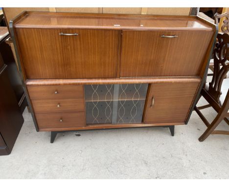 A RETRO TEAK LEBUS WITH DROP-DOWN BUREAU AND COCKTAIL SECTIONS, 54" WIDE 