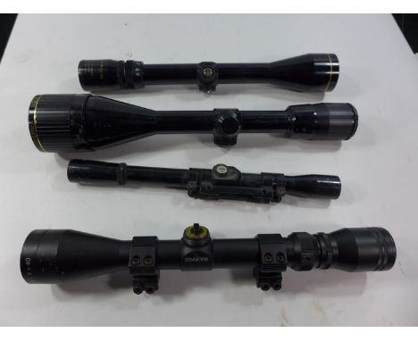 FOUR ASSORTED TELESCOPIC SIGHTS COMPRISING PREMIER GOLD PHG 4-12X50, SUSSEX ARMY 4X20, SIMMONS 3-9X40, NIKON STIRLING 3-9X40 
