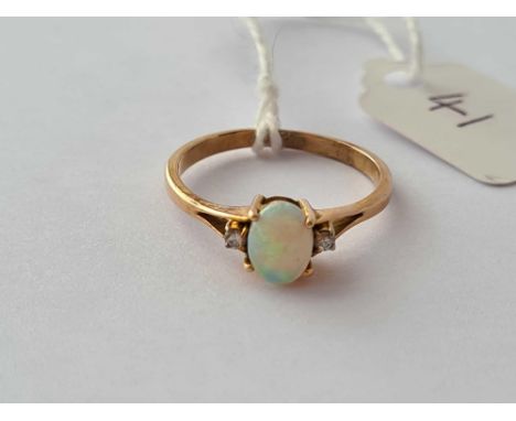 A vintage opal and diamond gold mounted ring size M 1.9g inc