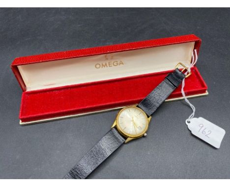 A rolled gold Omega gents wrist watch with seconds sweep and date aperture W/O with Omega box