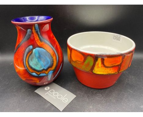 Poole pottery vase, 6.5” high and a jardiniere 6.5” wide