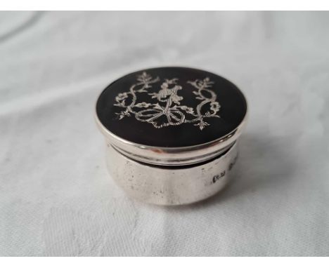 Another similar pill box with tide ribbon decoration, 1.5” diameter, Birmingham 1906 by L&amp;S