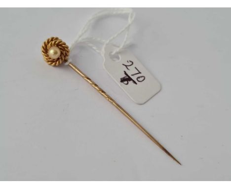 A Rare&nbsp;Gold coloured pearl twisted knot design stick pin 18ct