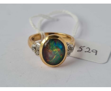 A OPAL DOUBLET AND DIAMOND RING 18CT GOLD SIZE Q   9.7 GMS