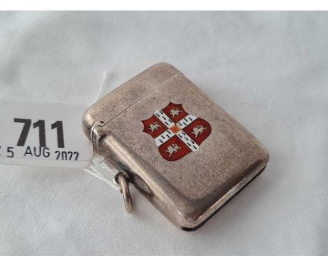 A good enamel decorated vesta case of oblong form, Birmingham 1910 by DP, DC