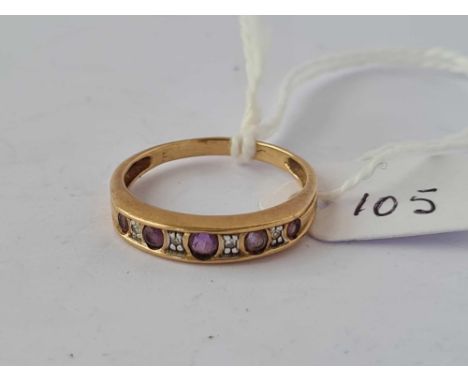 A diamond and amethyst half eternity ring 9ct size Q  2.1 gms