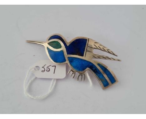 A Peruvian silver and enamel brooch of a bird