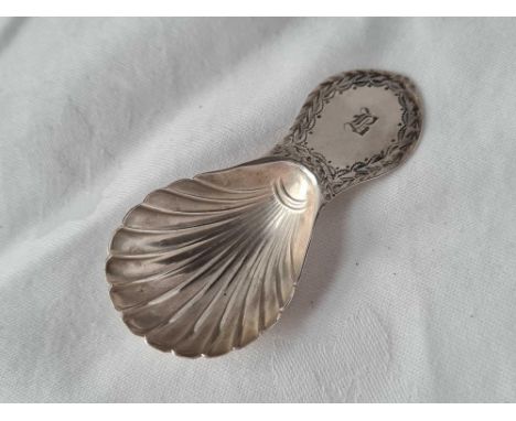 A Victorian caddy spoon with shell bowl, London 1862 by FE JE