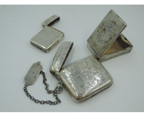 A Victorian silver box vesta of plain form bearing dated monograms to hinged lid, London 1881, William Summers, a Victorian s
