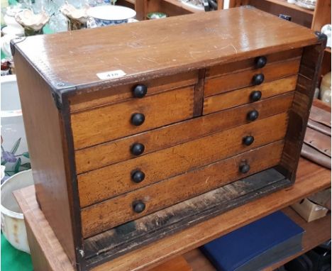 A Vintage oak engineer's tool chest, 8 fitted drawers and a selection of engineering tools, width 51 cm