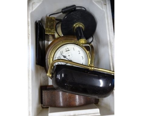 A desk lamp, Smith's clock etc