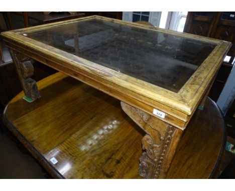 A 20th century rectangular Indian coffee table, with Antique architectural mounts, width 110 cm