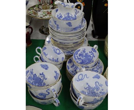 Royal Worcester blue and white dragon decorated tea set