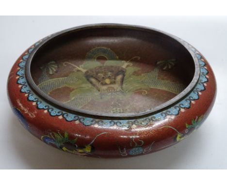 A Japanese cloisonne enamel bowl, with dragon design and 4-character mark under, diameter 12"