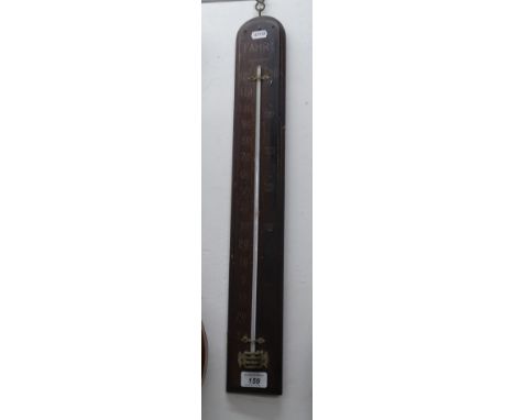 Teak wood-mounted fahrenheit thermometer, height 23"