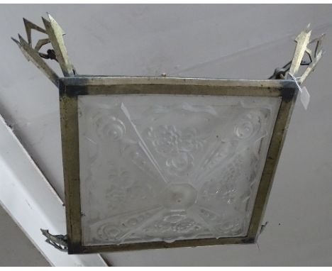 An Art Deco square ceiling light, with molded glass shade