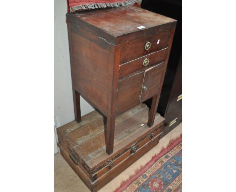 A George III mahogany gentleman's washstand, and a 19th century steel-banded trunk