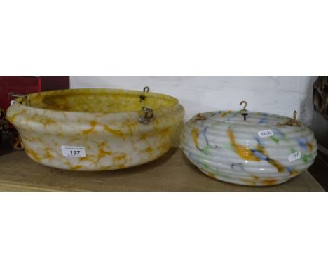 2 Art Deco marbled glass ceiling light bowls