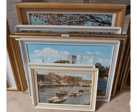 K Edmonds, 7 original oil on board, boating studies