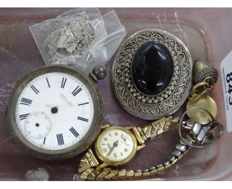 Engine-turned silver pocket watch, a lady's Roamer 18ct gold-cased wristwatch etc