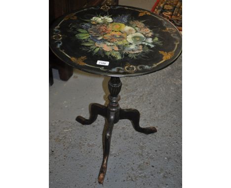 A 19th century painted slate top tripod table, on later base, width 50 cm