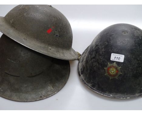3 Vintage army and fire brigade tin helmets
