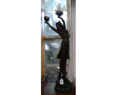 A large 1920s style composition figure lamp