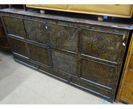 A Chinese painted and panelled cabinet, with 4 panelled doors, width 184cm