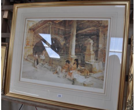 Willliam Russell Flint, limited edition coloured print, 78/850, figures in the courtyard, framed