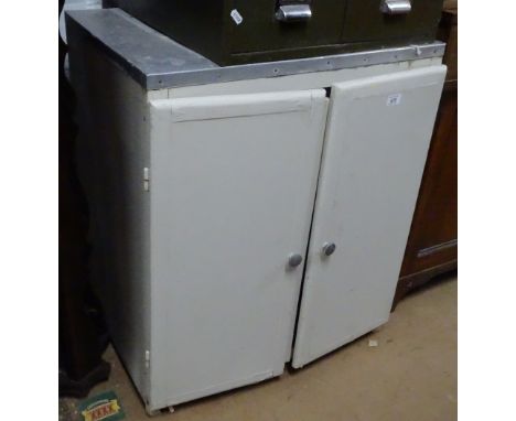 A painted 2-door kitchen cabinet with zinc top, width 65cm.