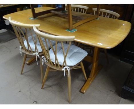 An Ercol  Golden Dawn rectangular refectory dining table, together with a set of 4 Ercol Shalstone design dining chairs, tabl