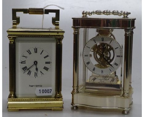 A French brass-cased carriage clock retailed by Mappin & Webb of London, and a modern quartz carriage clock (2)