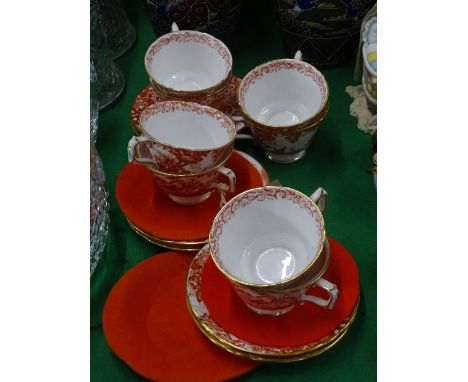 Royal Crown Derby ""Red Aves"" cups and saucers