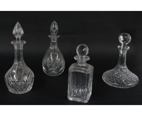 Four glass decanters including a ship's decanter, 10" high including stoper (4)