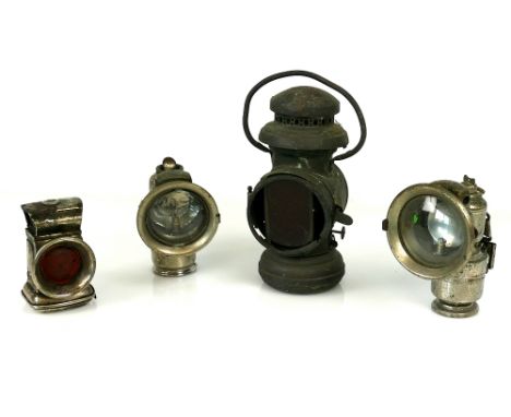 Early 20th century Lucas chrome cycle lamp no. 33; also a vintage Lucas Calcia Cadet cycle lamp, a vintage Panther cycle lamp