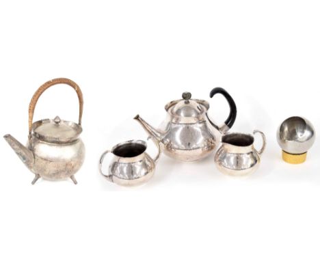 Eric Clements for Elkington &amp; Co silver plated three piece bachelor tea set, W29945, tea pot 6" high; together with H. Wi