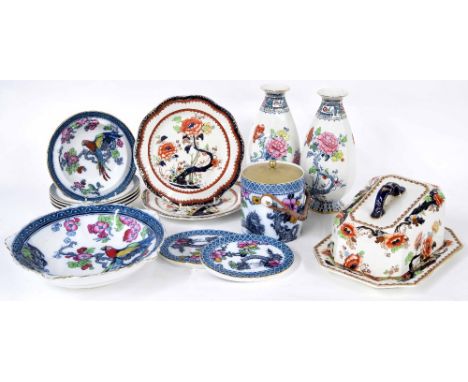 Losol Ware, Keeling &amp; Co. Ltd - Andes pattern - serving bowl 10.5" diameter, five bowls 7" diameter, twin handled vase 8"