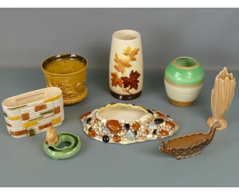 Collection of mid century glazed ceramic vases and planters including examples by Sylvac, Shelley, Wade and Hornsea (8)