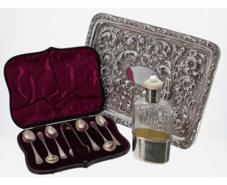 Mixed lot of silver / plated - cased teaspoon and nips set, maker Harrison Bros &amp; Howson, Sheffield, matched differing da