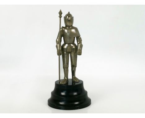 German chrome table-top cigarette lighter Knight in Suit of Armour, on Bakelite base, 8.5" tall