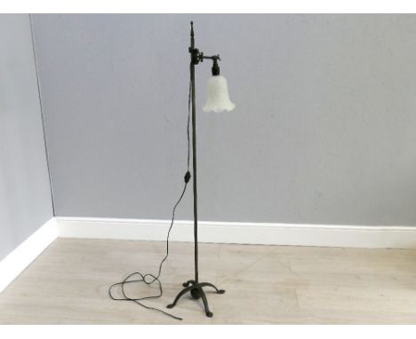 Adjustable cast iron floor lamp with glass shade, 60" tall