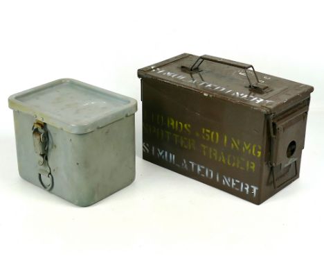 Vintage Military metal box signal container MK3, approx 8" x 6" x 7"; together with a vintage Military MK1 ammunition box, ap