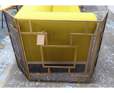 FIRE SCREEN, French Art Deco style, three fold gilt metal and wire mesh, 136cm x 84cm. 
