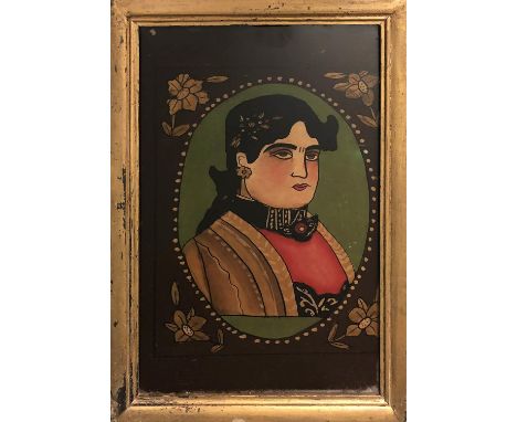 OTTOMAN SCHOOL 'Portrait of a Young Man', verre eglomisé, 30cm x 19cm, framed. 