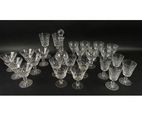 COLLECTIONS OF CUT GLASS, four various sets, two wine glasses and a Tyrone lead crystal decanter with facetted stopper. (qty)