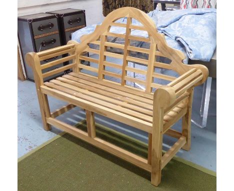 GARDEN BENCH, Marlborough style, teak construction, 165cm W approx. 