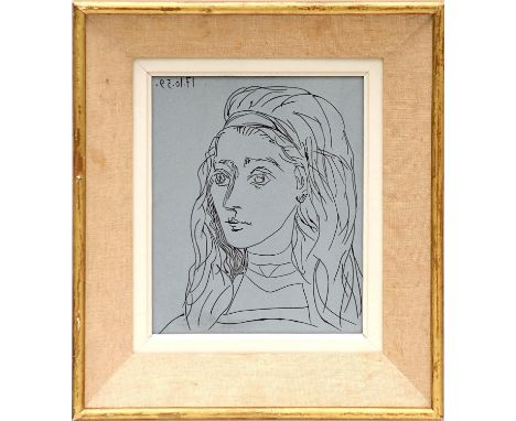 PABLO PICASSO 'Jacqueline', 1962, linocut, suite: Linogravures, with date in the plate, 26cm x 22cm, framed and glazed. 